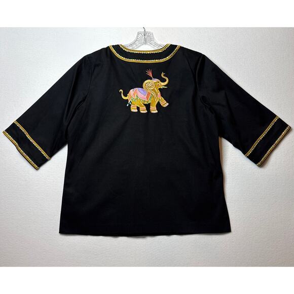 Bob Mackie wearable art black coat embroidered Elephants gold logo buttons large - Picture 5 of 16
